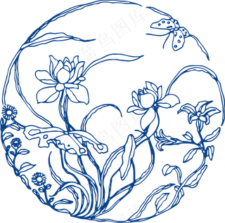 古代青花瓷图案花纹中国风图案祥云纹理传统图腾PNG免扣素材