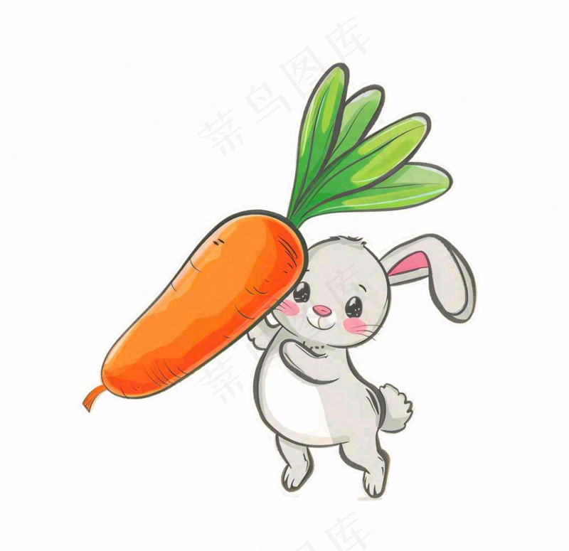 小白兔抱着胡萝卜可爱动物卡通插画免抠