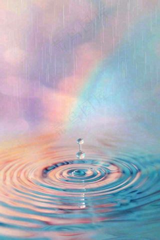 水滴掉落在水面涟漪彩色渐变背景