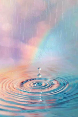 水滴掉落在水面涟漪彩色渐变背景