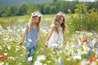 春天花丛里花仙子小女孩摄影图