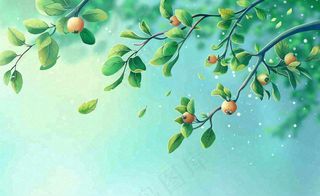 春夏绿色树枝绿叶清新绿意立夏插画背景