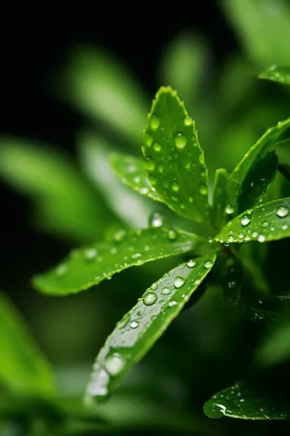 春天绿植绿叶挂着露珠水滴谷雨摄影图