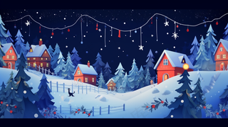 冬季白雪覆盖的欧洲小镇圣诞节日卡通插画背景