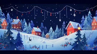 冬季白雪覆盖的欧洲小镇圣诞节日卡通插画背景