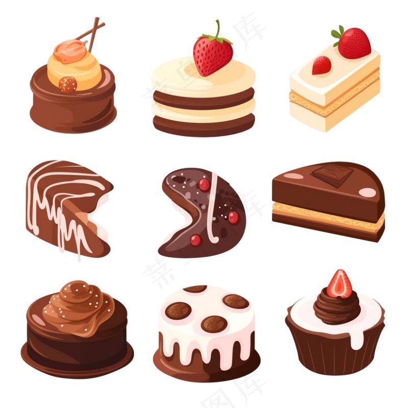 巧克力蛋糕甜点卡通插画免抠