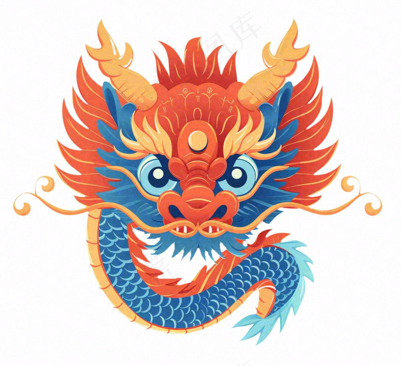 中国龙龙形动物国潮风插画免抠(1120x1024)