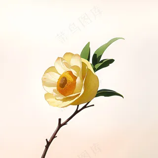 白色黄色手绘新中式风格花植物43