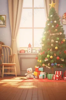 室内圣诞树装饰背景