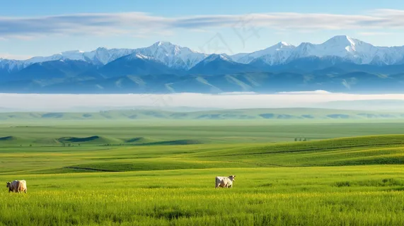 草原白云蓝天一望无际大自然风景摄影图