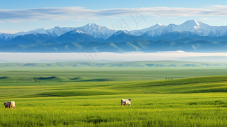 草原白云蓝天一望无际大自然风景摄影图