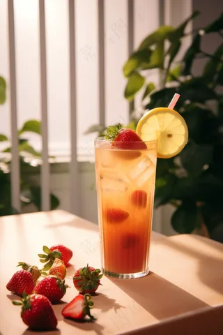 夏日草莓果茶奶茶水果茶摄影图