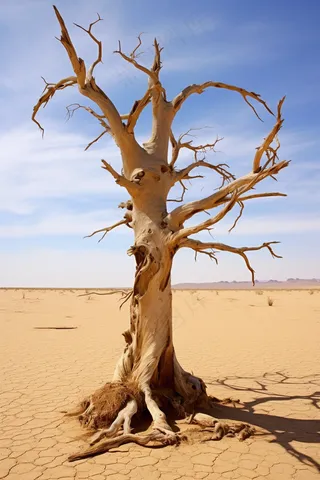 干旱干枯树木缺水干裂土地摄影图