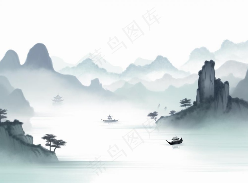 山水水墨画中国风插画背景(1280x944)