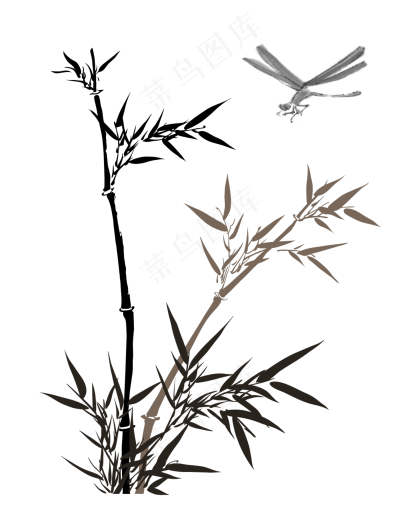中国风水墨竹子图片古风竹叶竹林水彩手绘插画PNG免扣设计