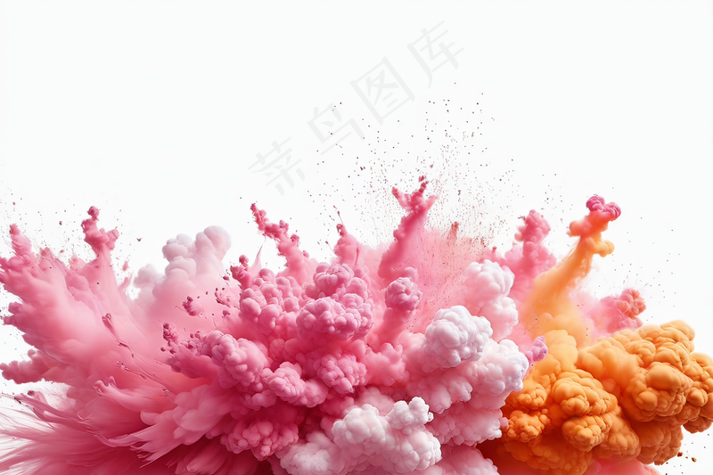 爆炸橙色粉红色烟雾云白色背景图片