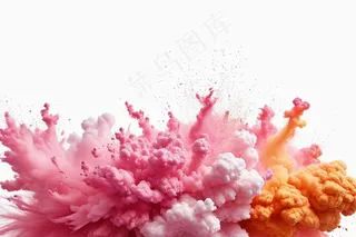 爆炸橙色粉红色烟雾云白色背景图片