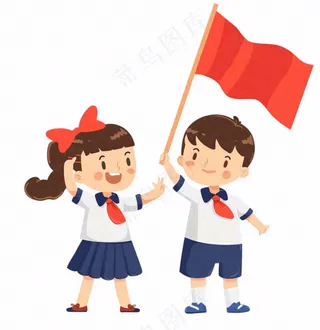 学生拿着旗帜红旗青少年青年国庆卡通插画免抠