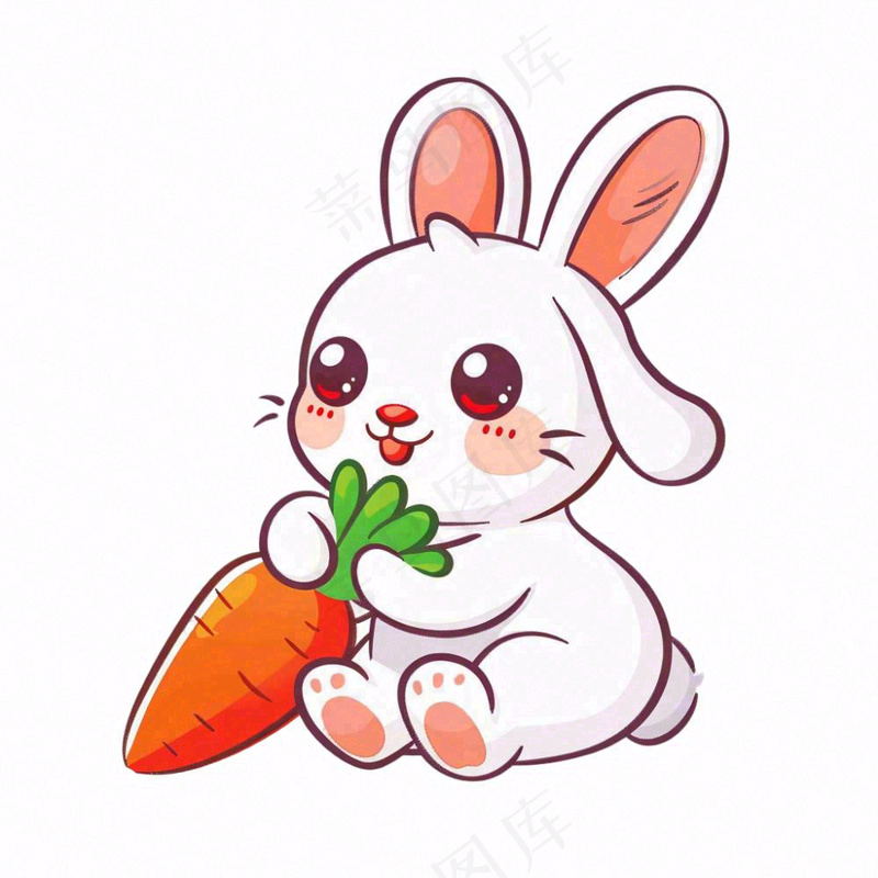 小白兔抱着胡萝卜可爱动物卡通插画免抠