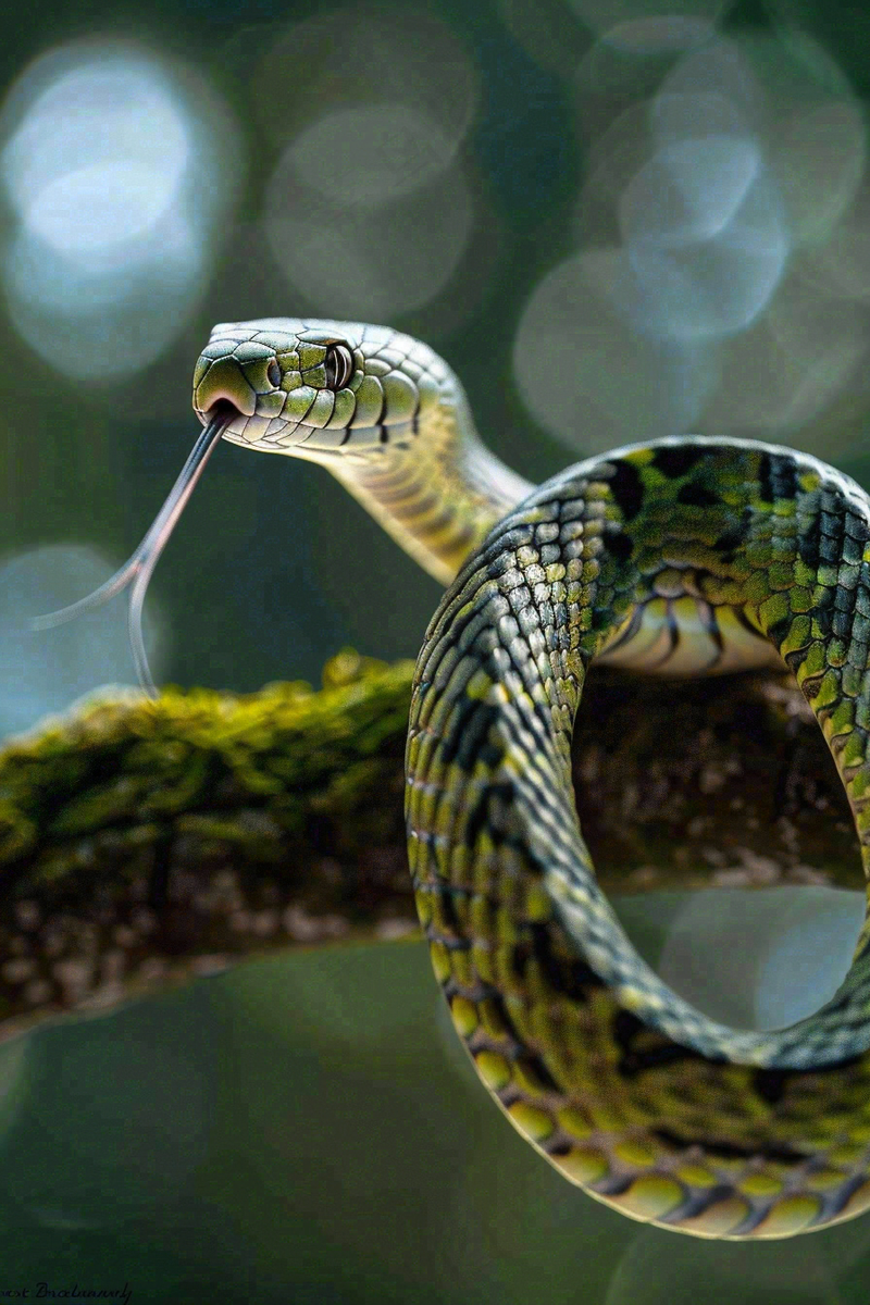 蛇青蛇绿色爬行动物毒蛇摄影图