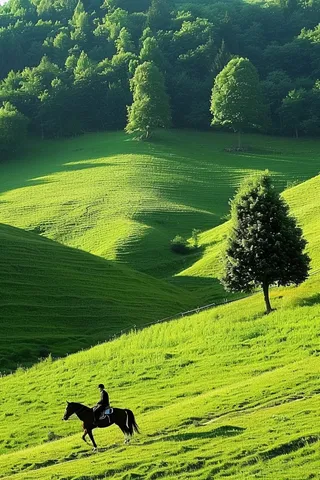 春天草甸草地山坡摄影图