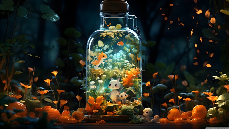 玻璃瓶微型生物艺术品超高清壁纸