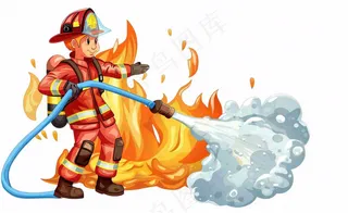 消防员灭火救火火焰劳动人物卡通插画免抠