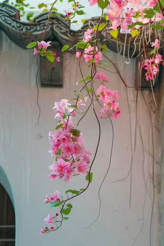 爬墙花藤粉色花朵藤蔓摄影图