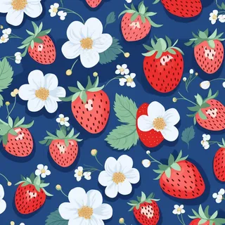 草莓花朵可爱卡通插图壁纸背景