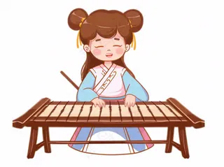 中国传统乐器弹奏古筝琵琶中国风古装女孩人物卡通插画免抠