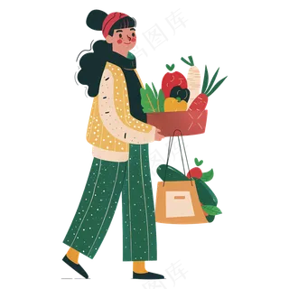 免抠插画风拿着蔬菜的女孩