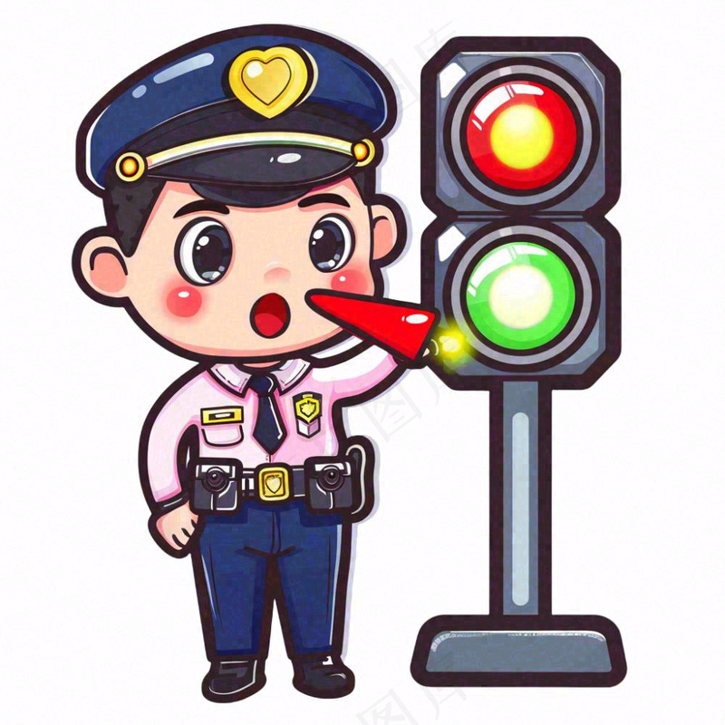 交警警察红绿灯公职劳动人物插画免抠(1024x1024)