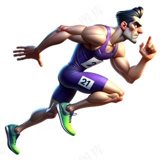 百米冲刺的男子短跑运动员 3D卡通