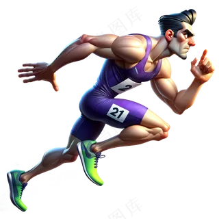 百米冲刺的男子短跑运动员 3D卡通