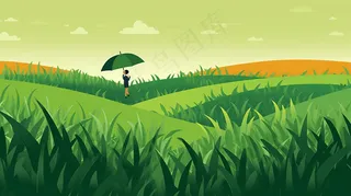 春天草坪万物生长新芽绿色卡通插画背景