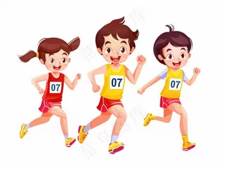 跑步比赛三人学生运动卡通插画免抠