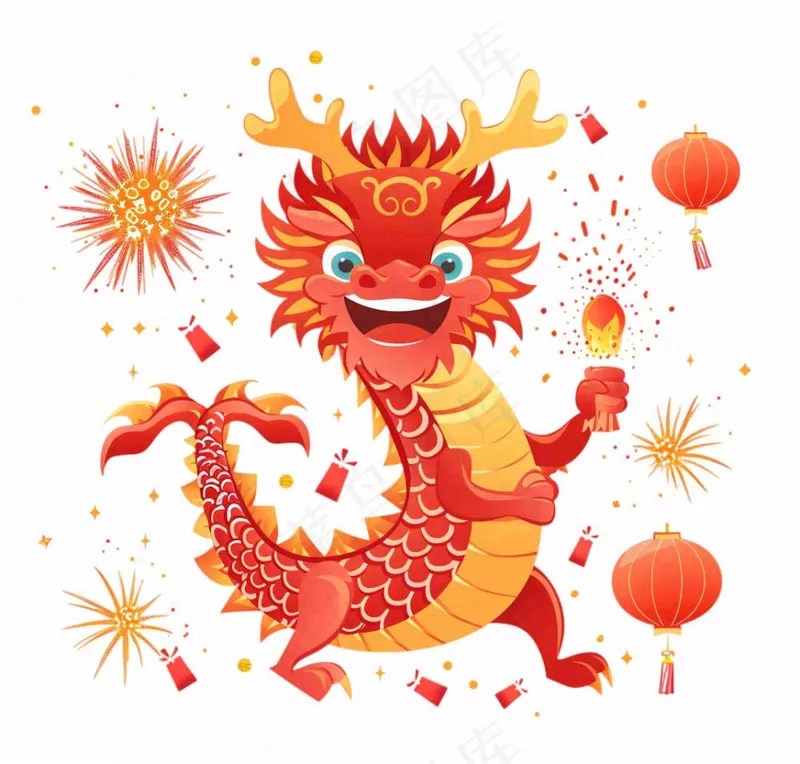 中国龙龙年红色卡通插画免抠(1072x1024)
