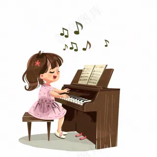 弹钢琴的女孩演奏乐器音乐人物卡通插画免抠
