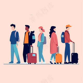 提行李的人物旅行插画免抠