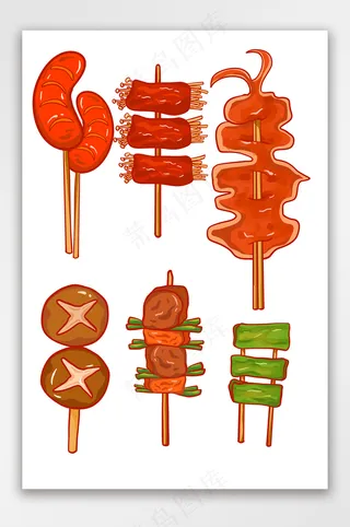 夏日烧烤手绘插画元素