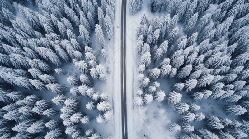 冬季森林大雪覆盖延绵的公路摄影图(4368x2448)