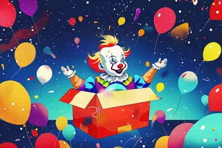 小丑搞怪马戏团游乐园愚人节气球彩带庆祝卡通插画背景