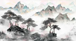 水墨祖国山河磅礴气势青山国画插画背景