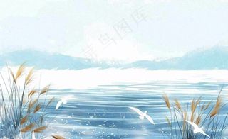 唯美白露插画白鹭动物风景秋天景色寒冷清冷芦苇丛寒露背景