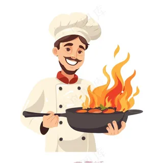 炒菜厨师大火卡通插画人物免抠