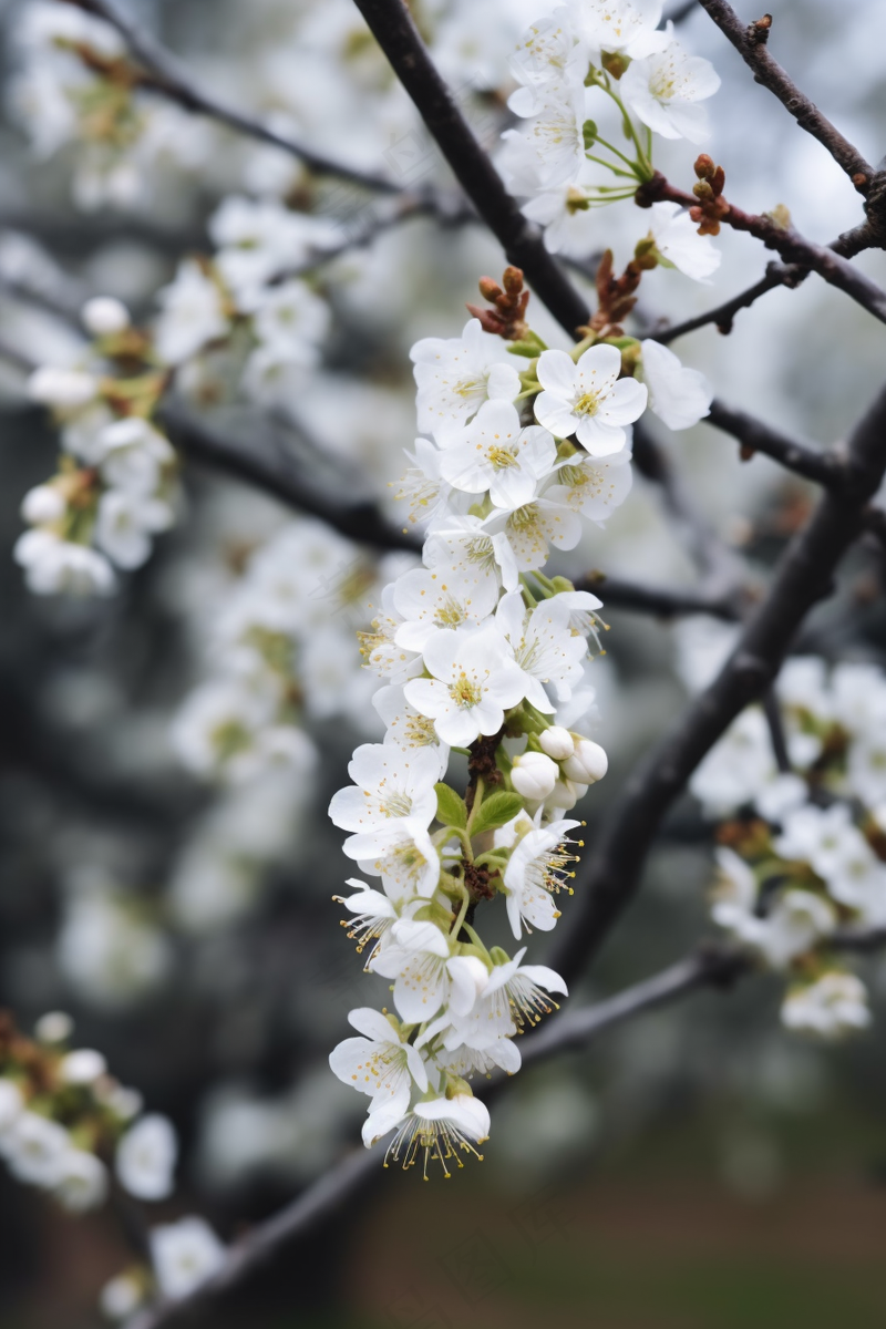 春天盛开的梨花李子花春分摄影图