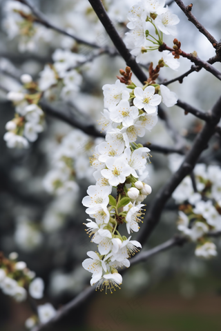 春天盛开的梨花李子花春分摄影图