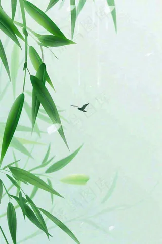 春夏绿竹竹叶燕子清雅小清新清明端午插画背景