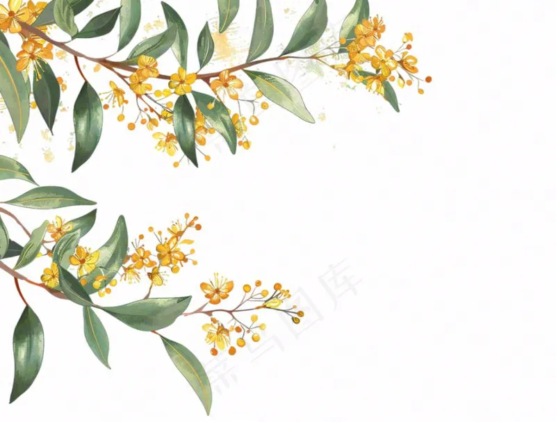 金秋桂花黄花树枝卡通插画免抠(1264x960)