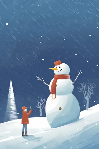 冬季雪天巨大雪人人物卡通插画背景